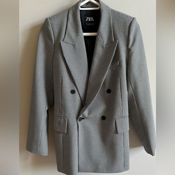 Zara Double-Breasted Houndstooth Blazer Size S - Picture 3 of 4